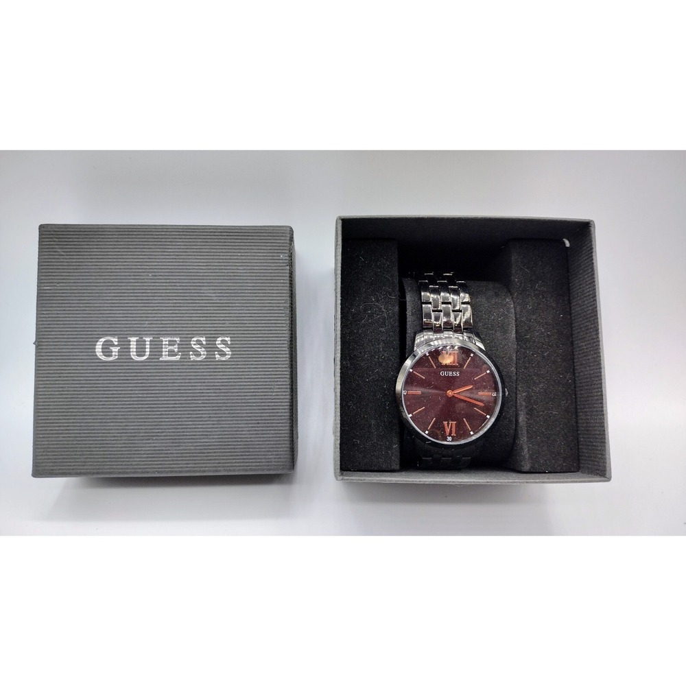 Guess Mens Gun Metal Gray U1072G3 Black Dial Perry Watch With Box